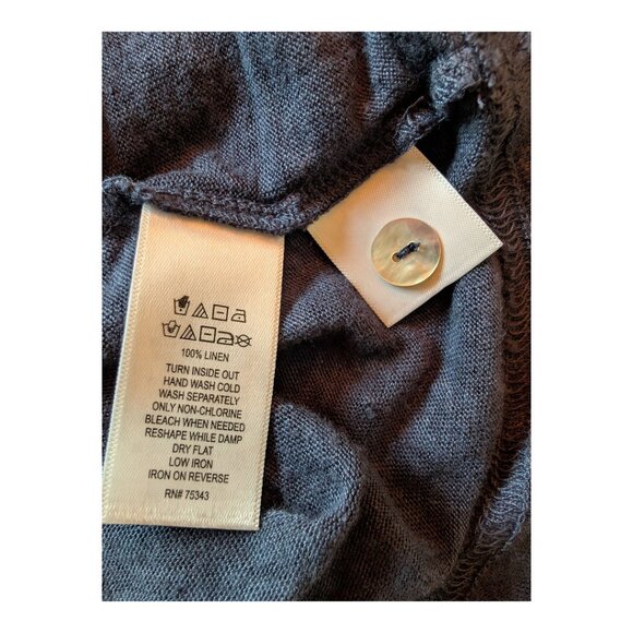 H Halston | 100% Linen Button Up Short Sleeve Shirt | Navy Blue | Large - Picture 4 of 8